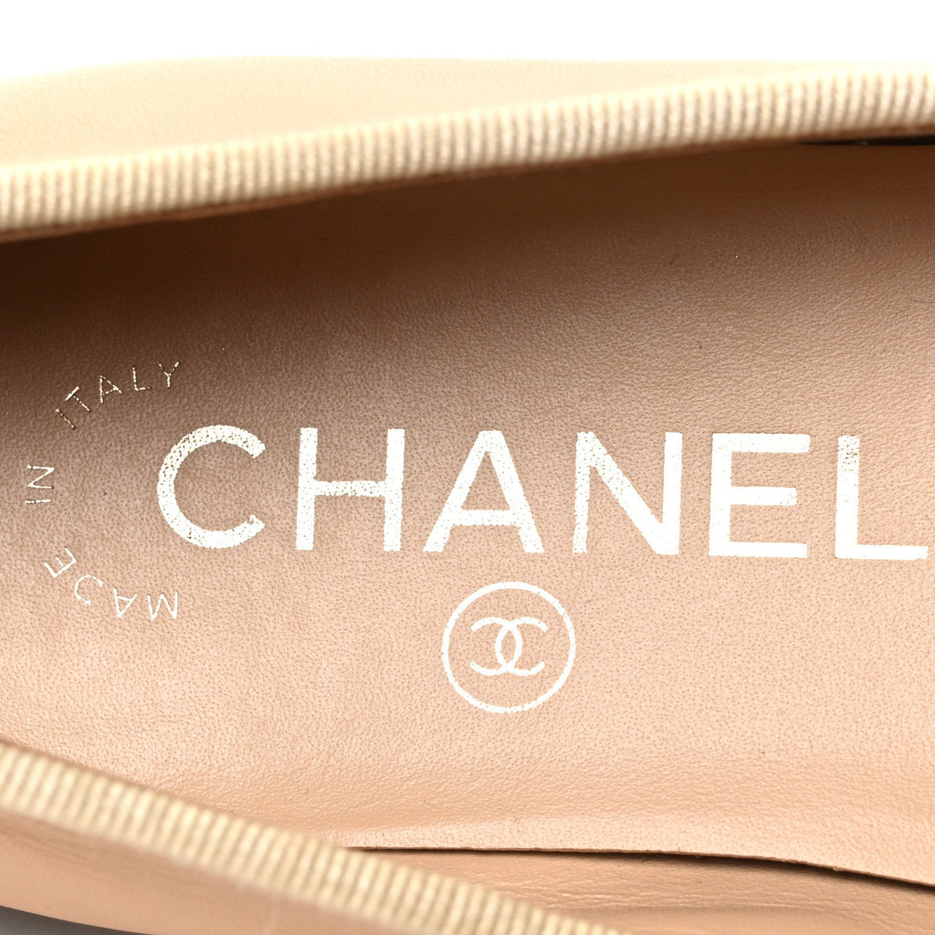 Lambskin Cap Toe CC Ballerina Flats 36 Beige Black
