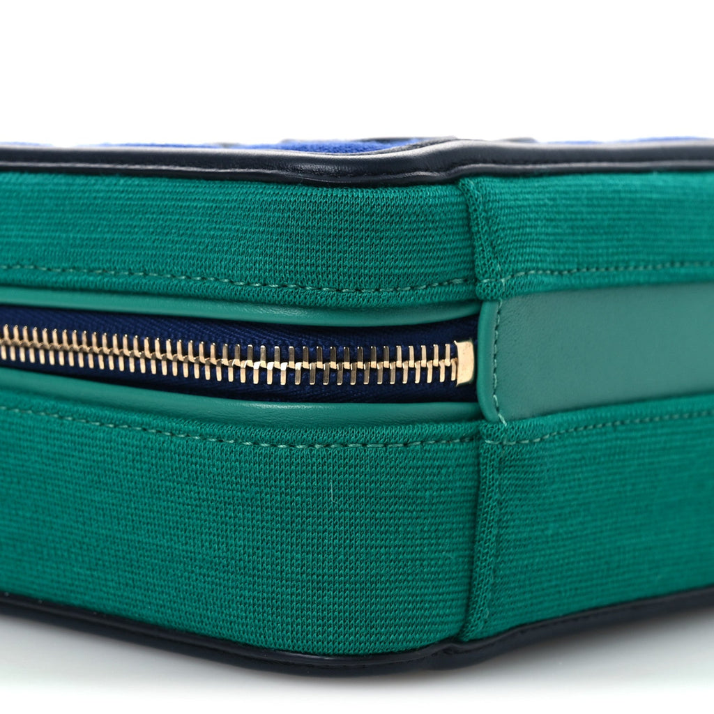Chanel Jersey Quilted Small CC Filigree Vanity Case Blue Green