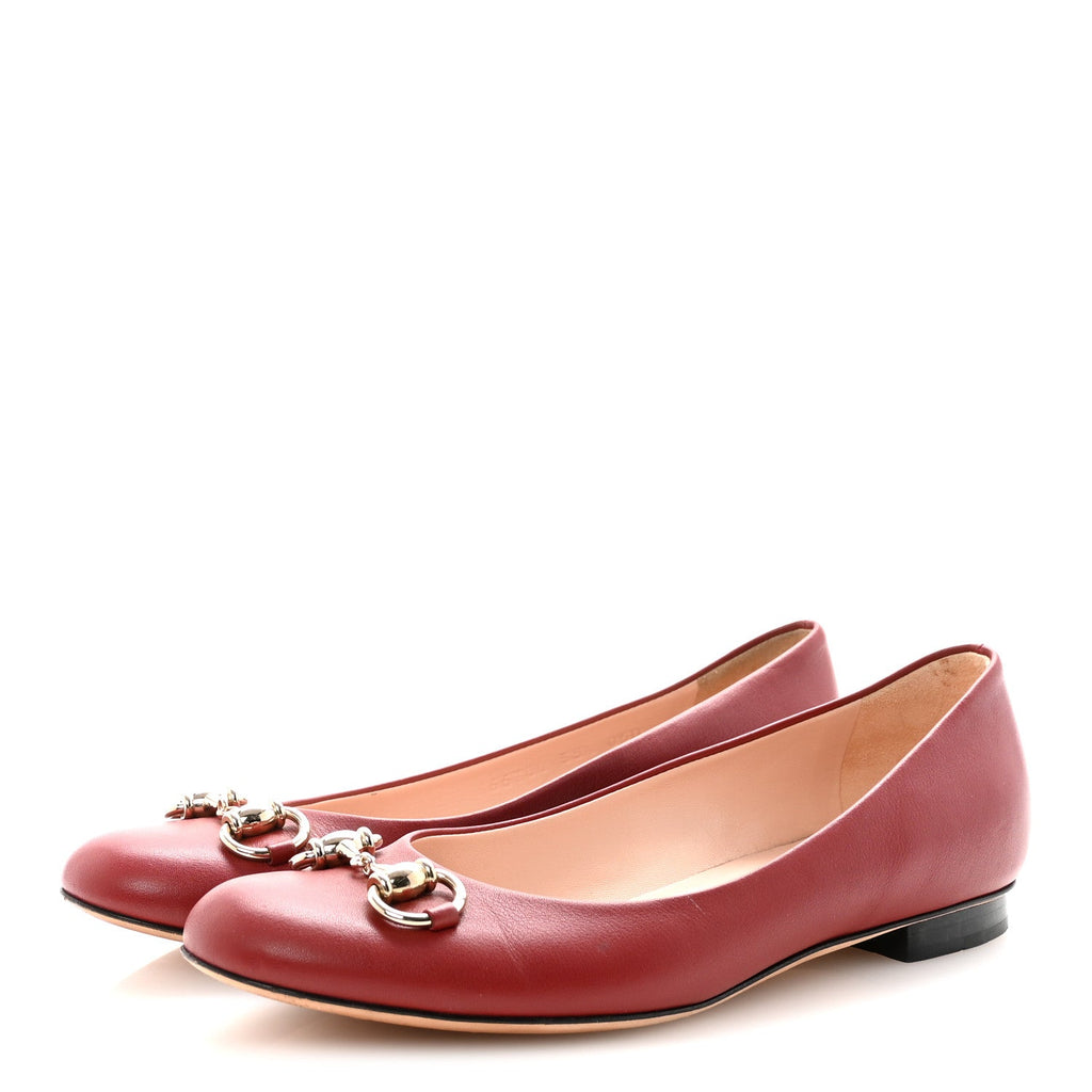 Gucci Calfskin Horsebit Ballerina Flats 35.5 Red