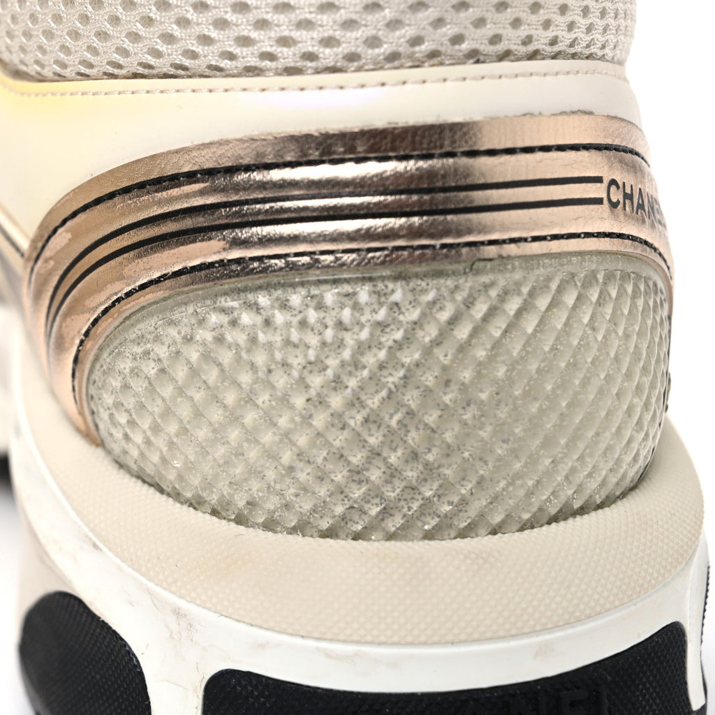 Fabric Laminated Calfskin Stretch CC Sneakers 41 Ivory White Silver
