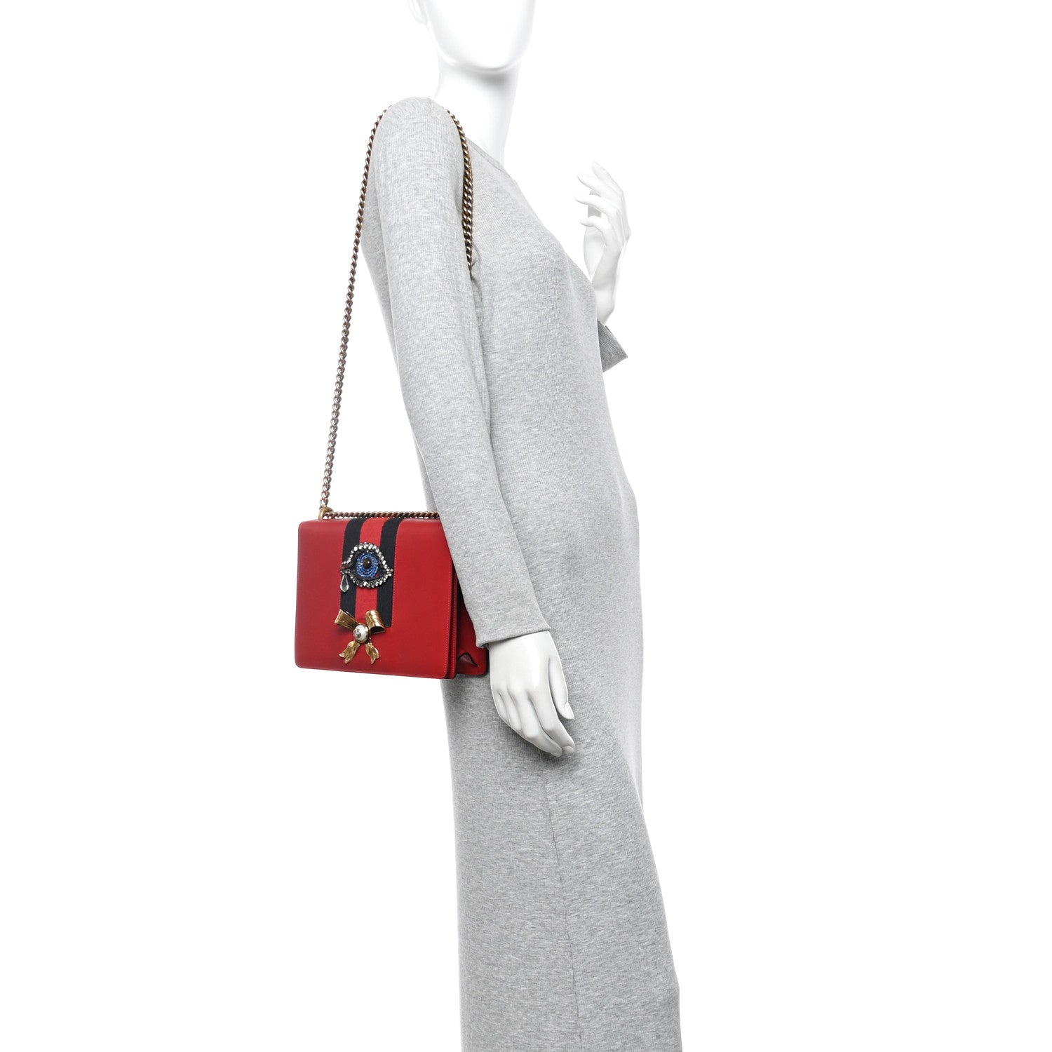 Gucci Calfskin Web Medium Peony Chain Shoulder Bag Red