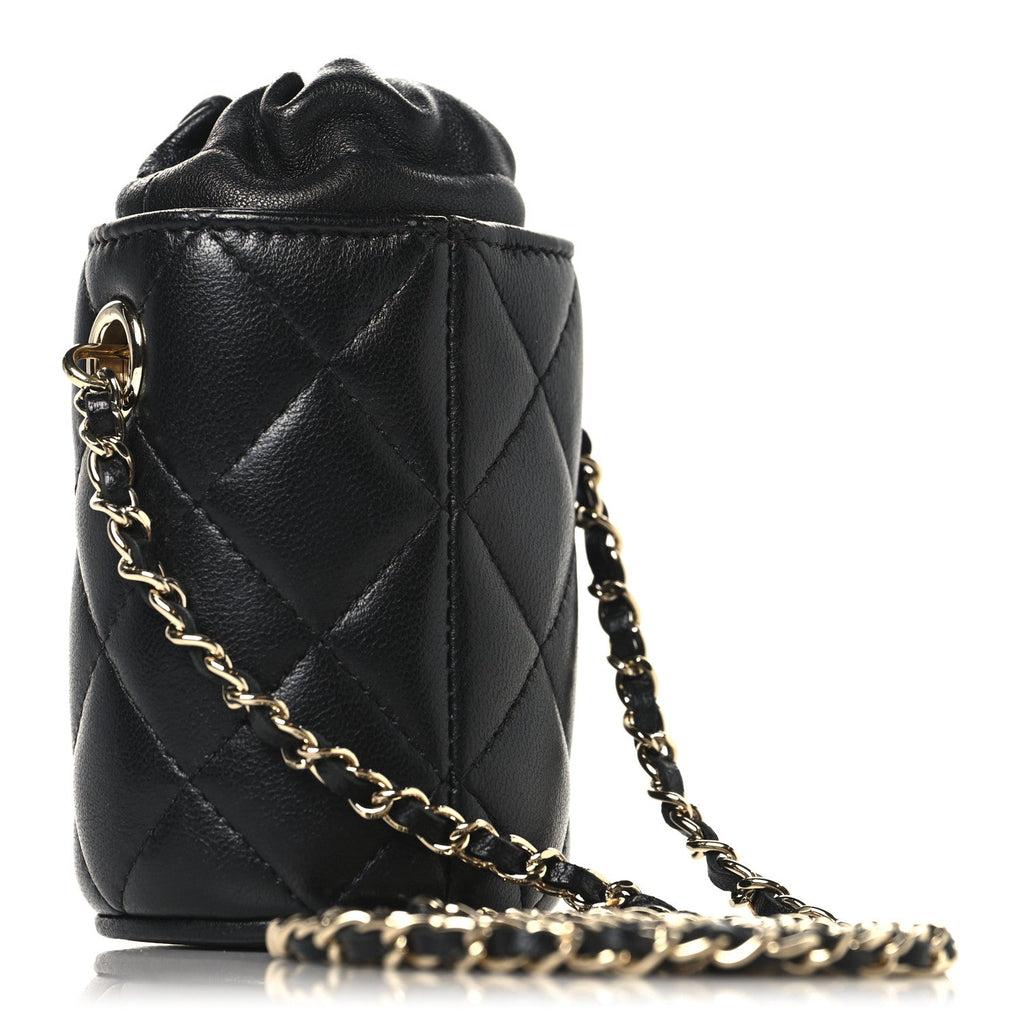 Chanel Lambskin Quilted Mini Bucket Bag With Chain Black