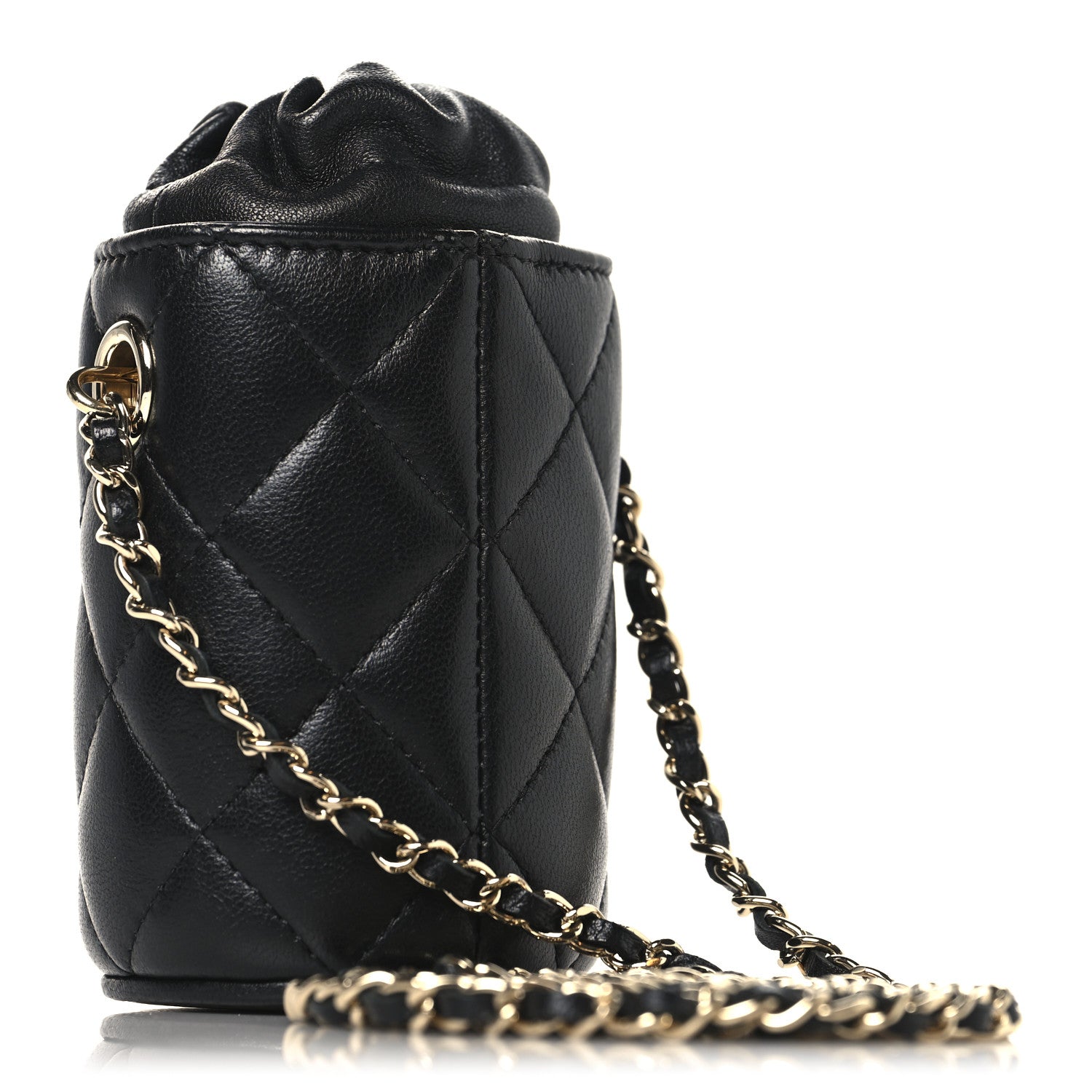 Chanel Lambskin Quilted Mini Bucket Bag With Chain Black