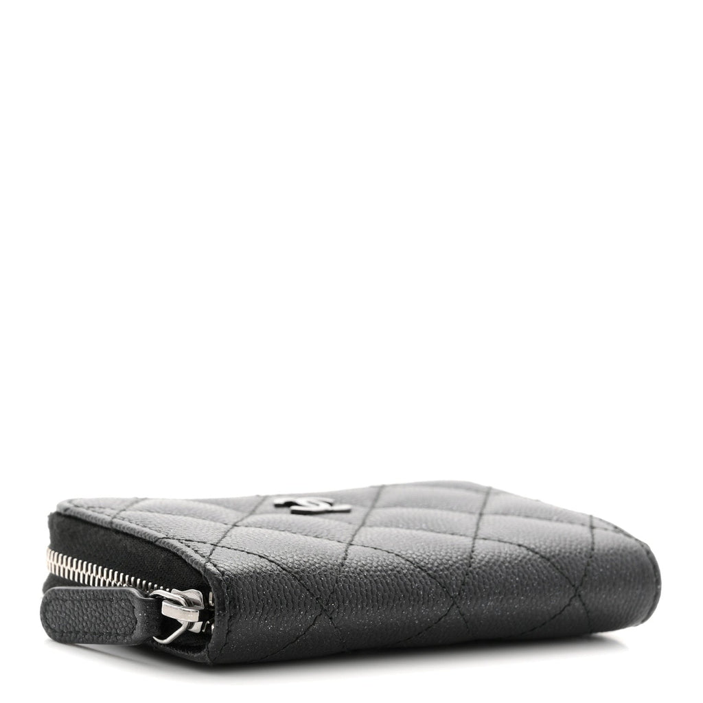 Iridescent Caviar Quilted Zip Coin Purse Black