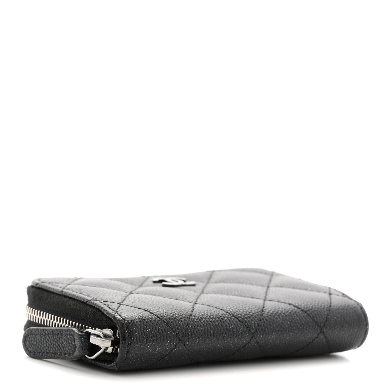 Iridescent Caviar Quilted Zip Coin Purse Black