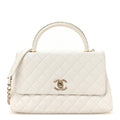 Chanel Caviar Quilted Small Chain Coco Handle Flap White