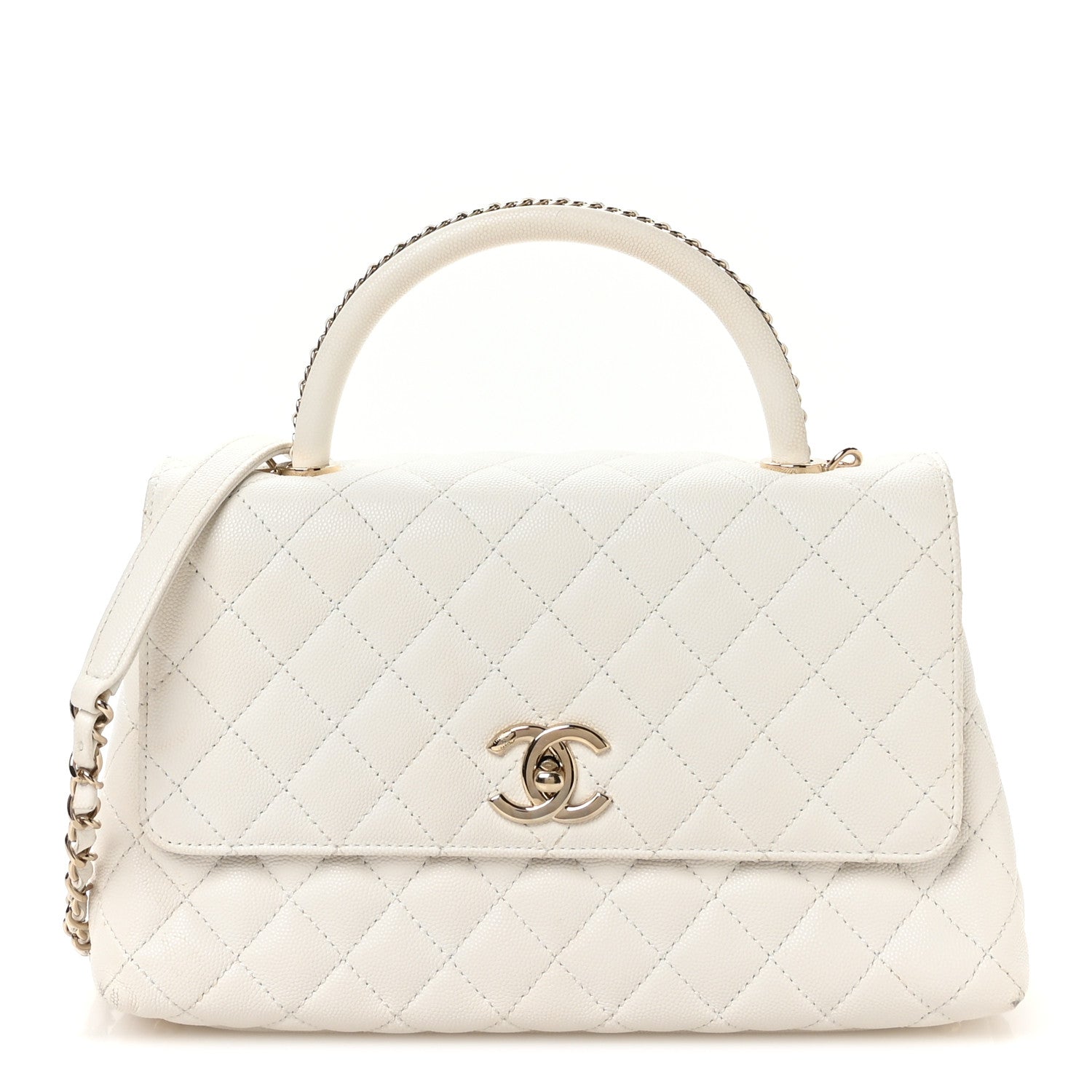 Chanel Caviar Quilted Small Chain Coco Handle Flap White