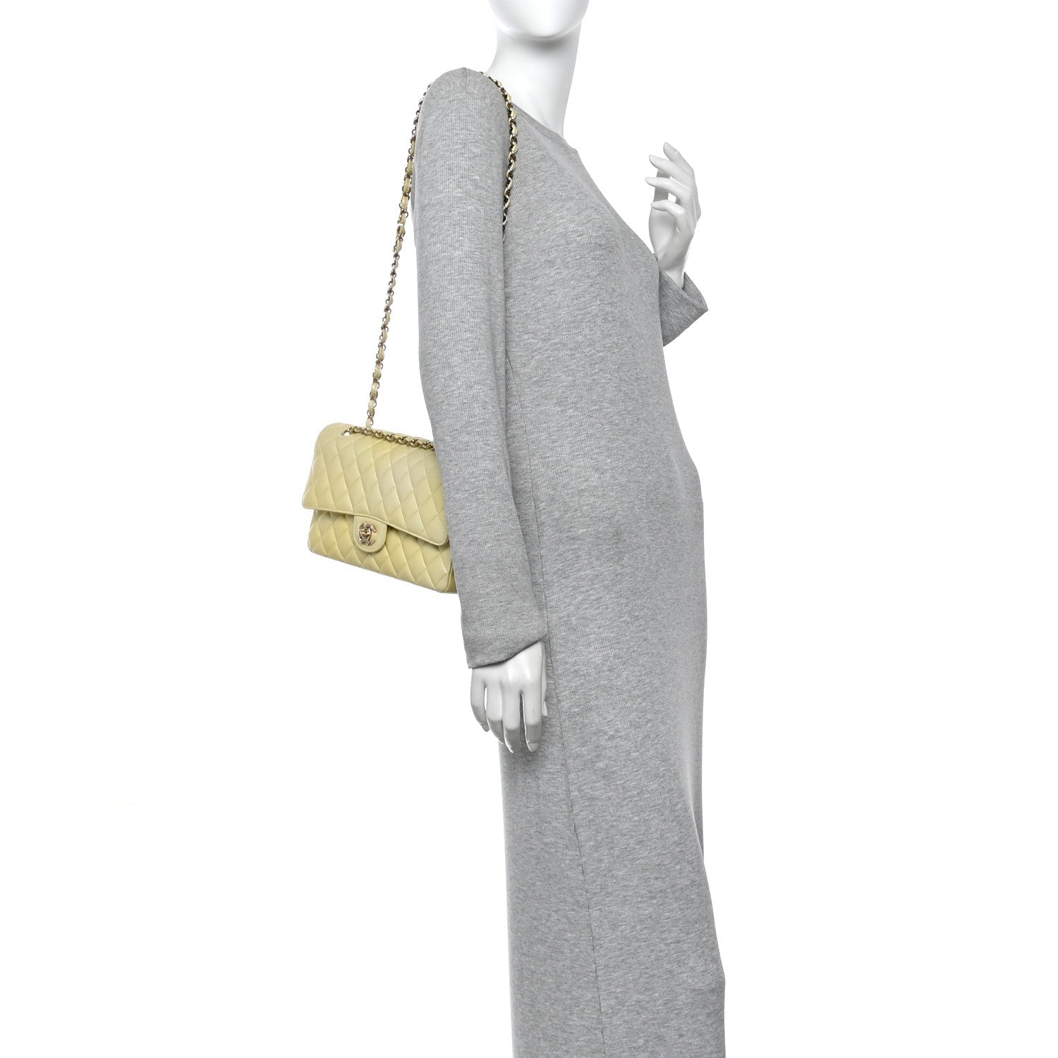 Chanel Cloudy Pearly Goatskin Quilted Medium Double Flap Light Yellow