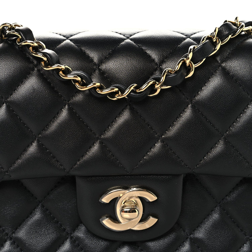 Chanel Lambskin Quilted Mini Rectangular Flap Black