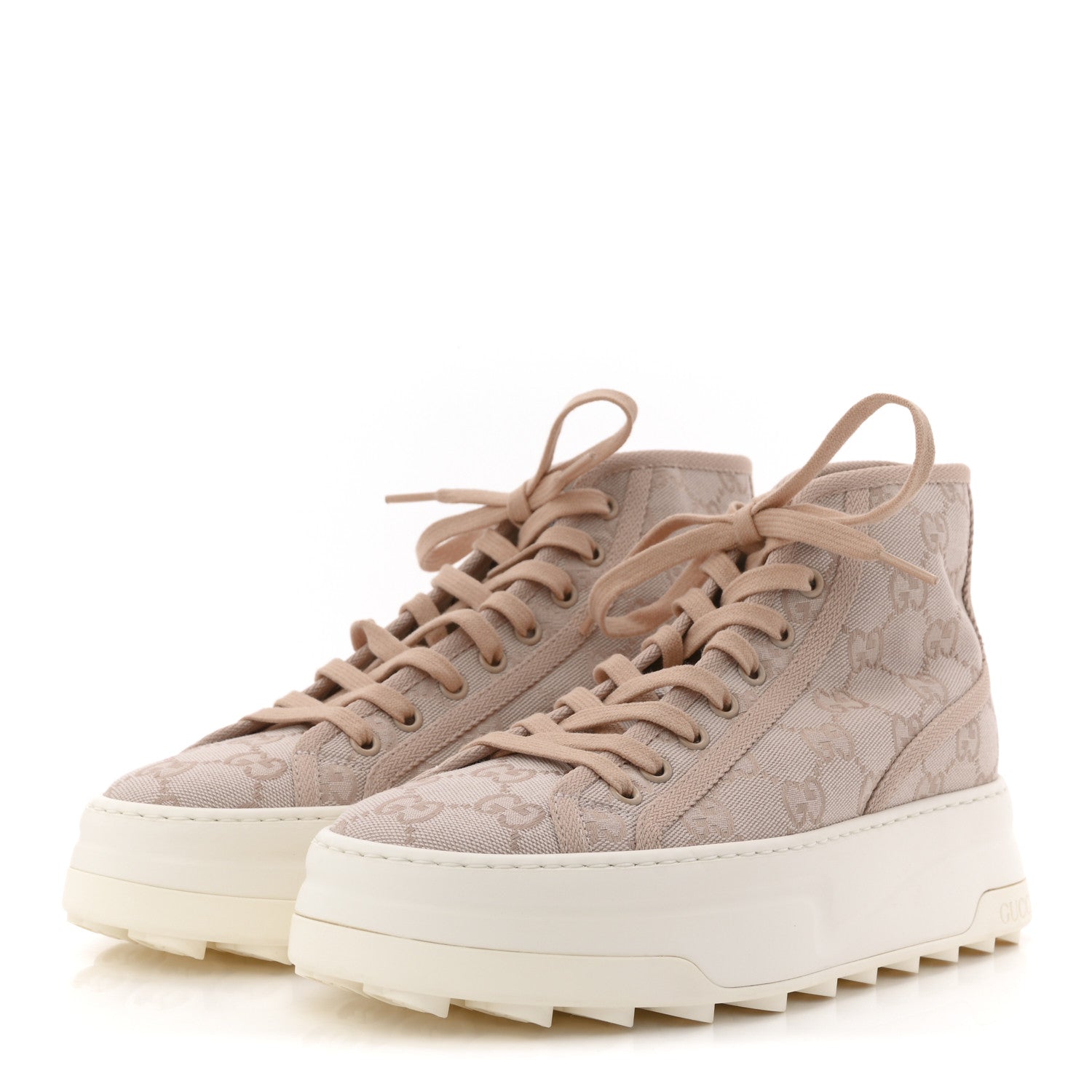 Gucci New Canvas GG Monogram Womens Tennis 1977 High Top 55mm Platform Sneakers 38 Skin Rose Dark Skin Rose
