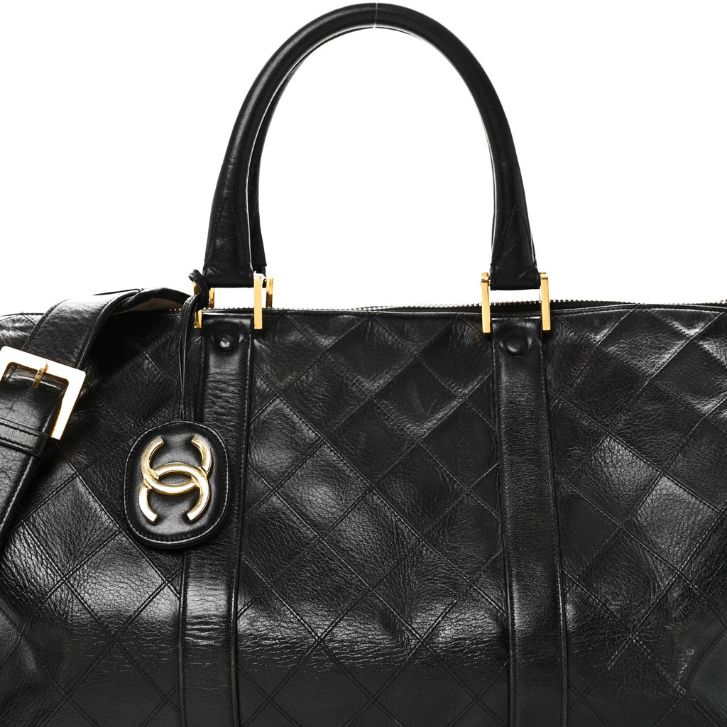 Chanel Calfskin Stitched Duffle Travel Bag Black