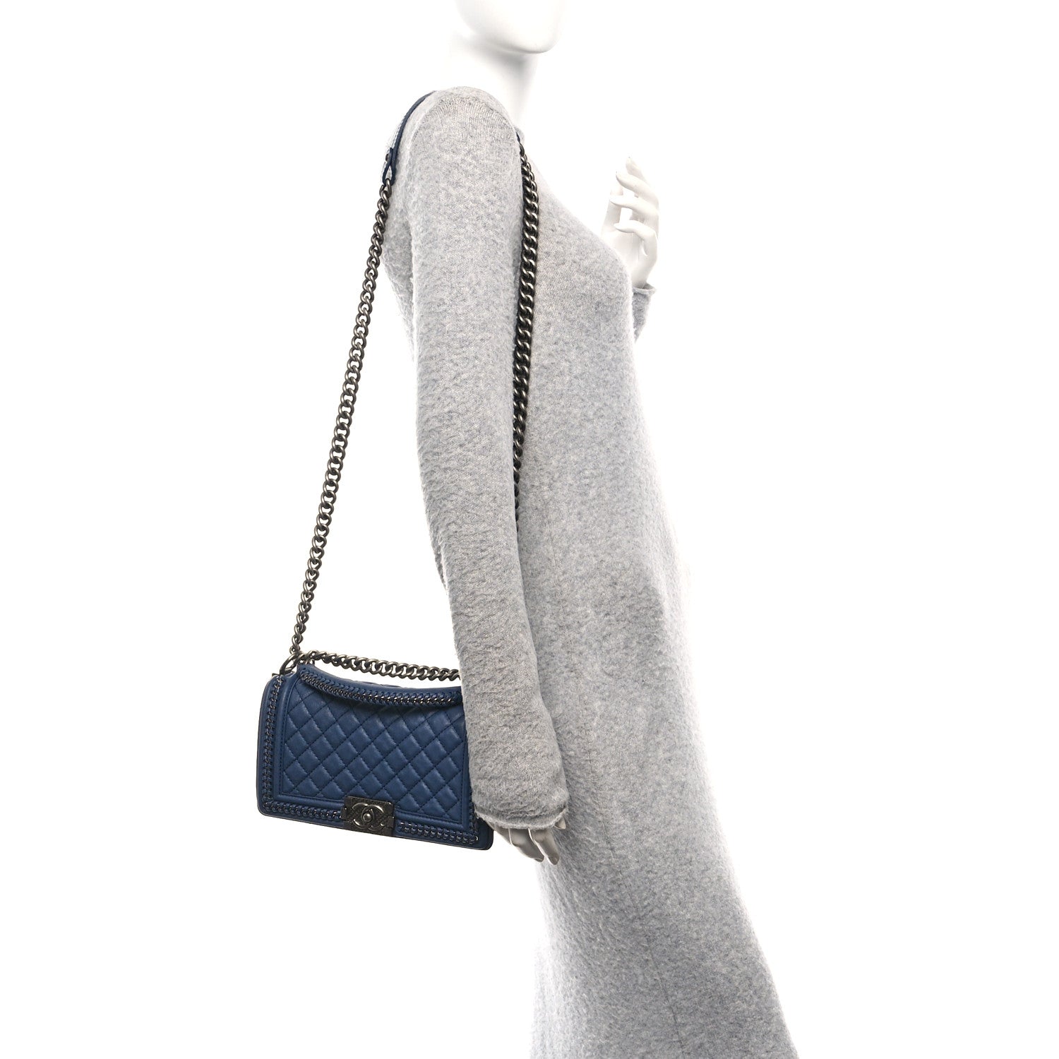 Chanel Calfskin Quilted Medium Top Handle Boy Flap Blue
