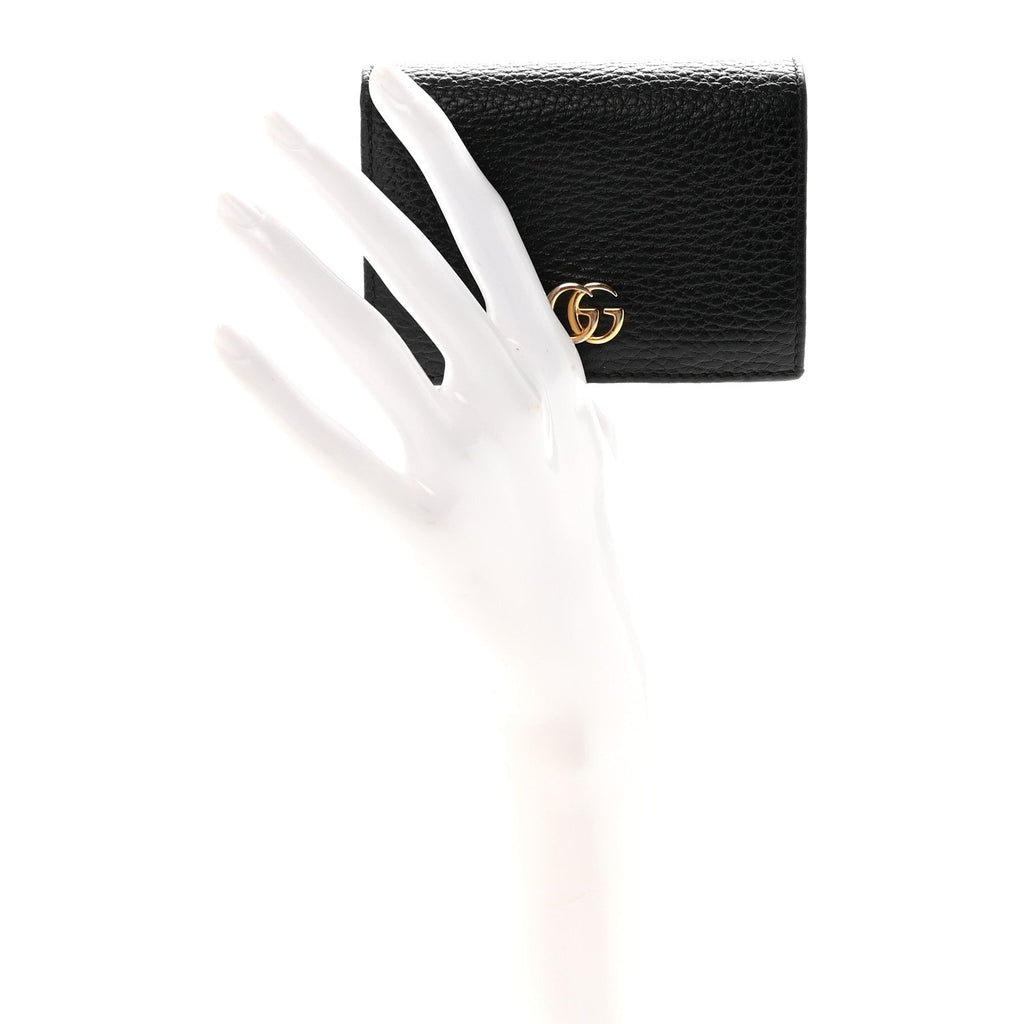 Gucci Pebbled Calfskin GG Marmont Card Case Black