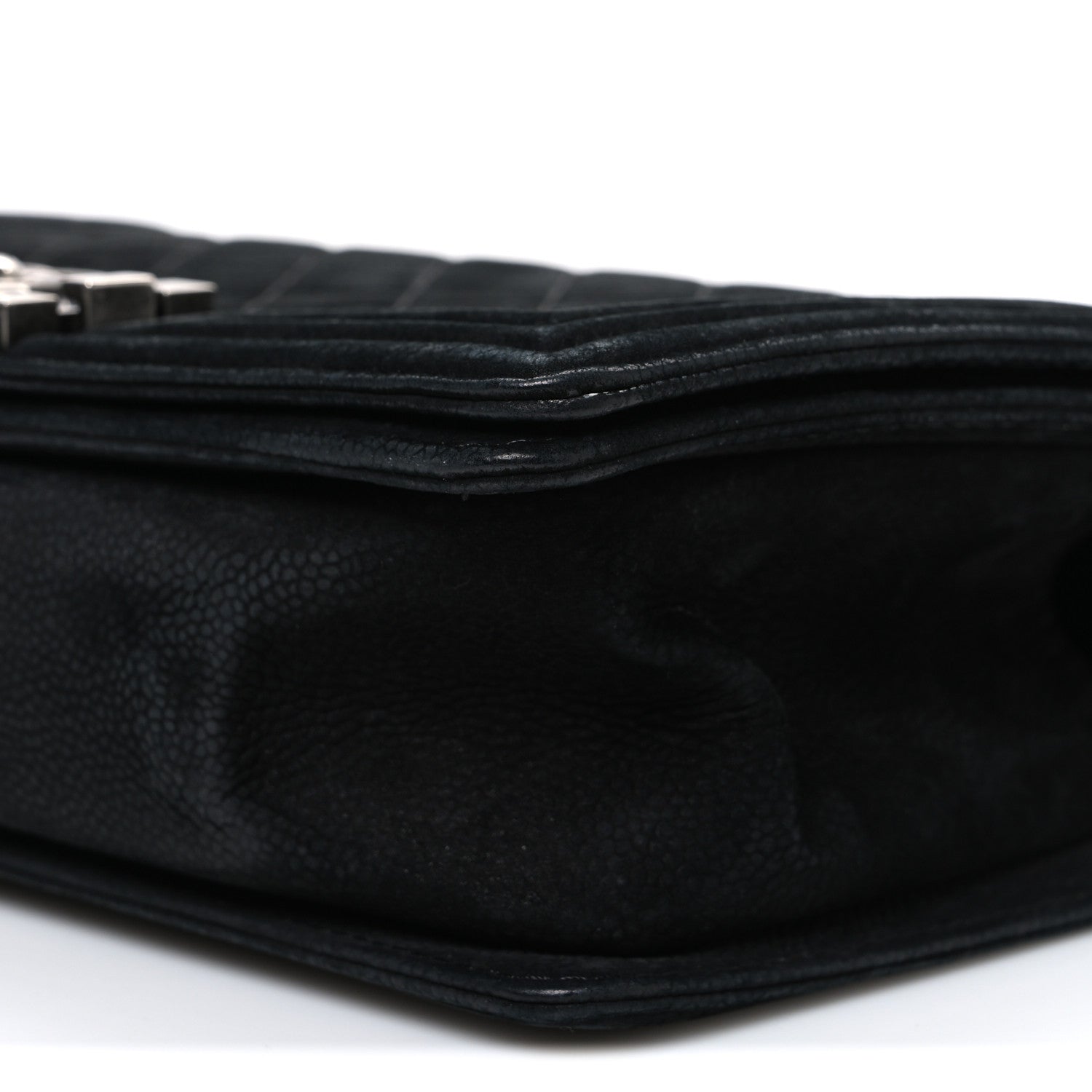 Chanel Bullskin Suede Caviar Quilted Medium Boy Flap Black