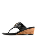 Chanel Shiny Goatskin Cork CC Wedge Sandals 37.5 Black