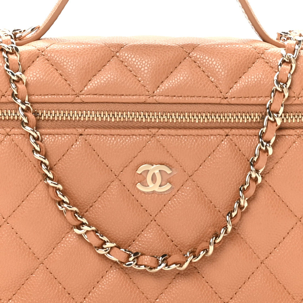 Chanel Caviar Quilted Top Handle Slim Vanity With Chain Brown