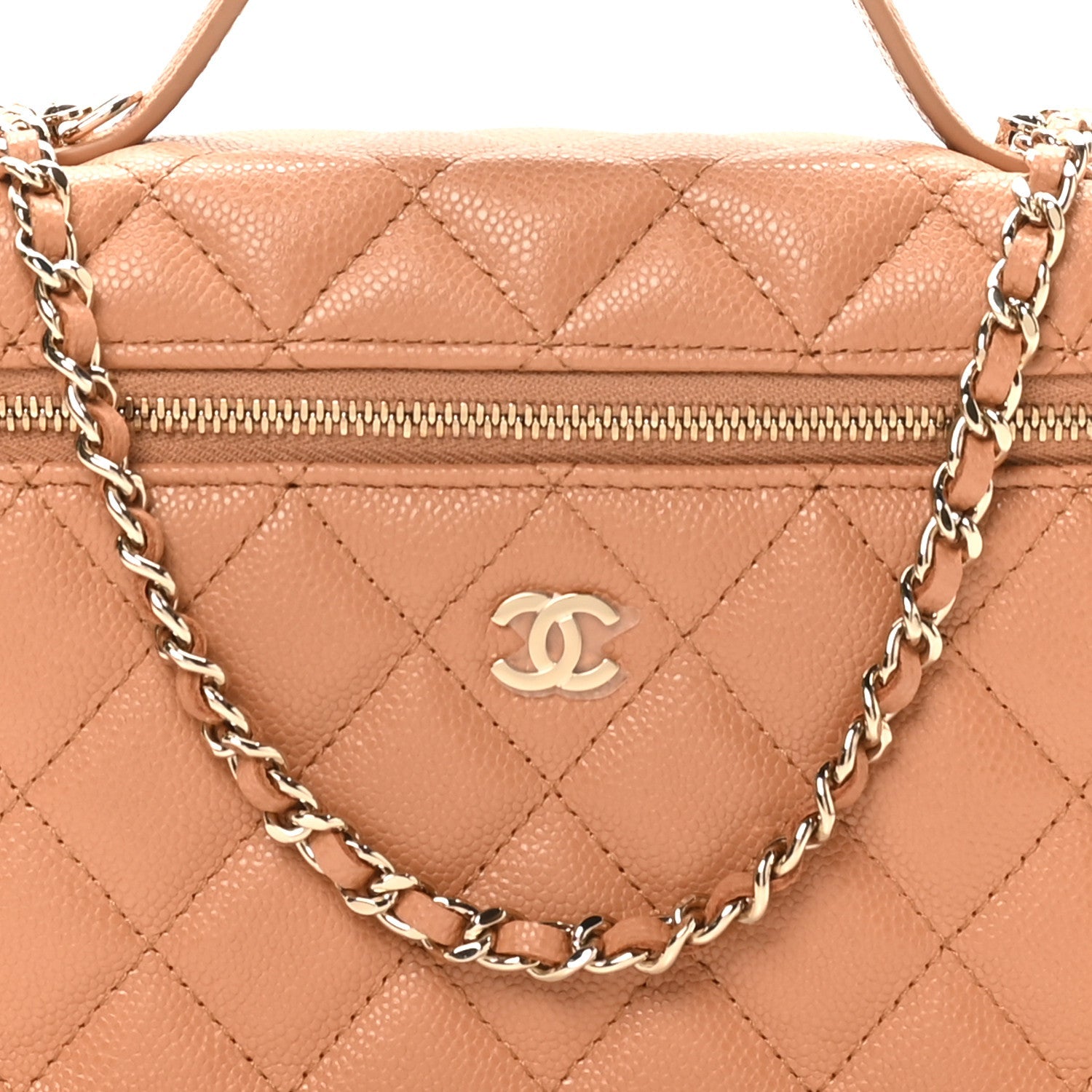 Chanel Caviar Quilted Top Handle Slim Vanity With Chain Brown