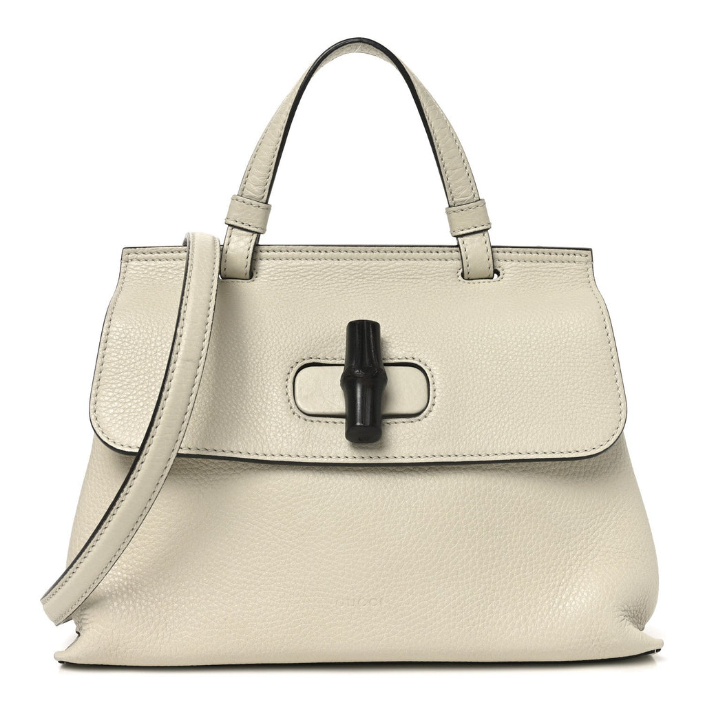 Gucci Cellarius Calfskin Small Bamboo Daily Top Handle Bag Mystic White