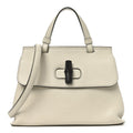 Gucci Cellarius Calfskin Small Bamboo Daily Top Handle Bag Mystic White