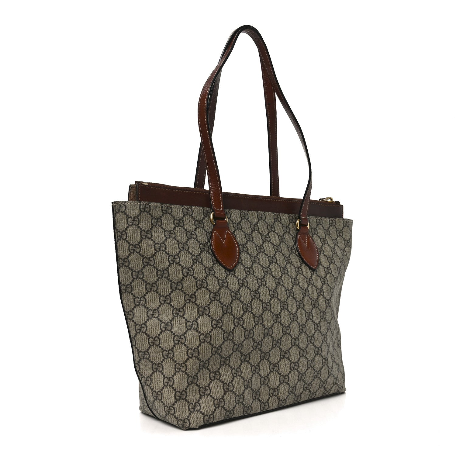 Gucci GG Supreme Monogram Medium Zippered Bucket Tote Beige Tuscany