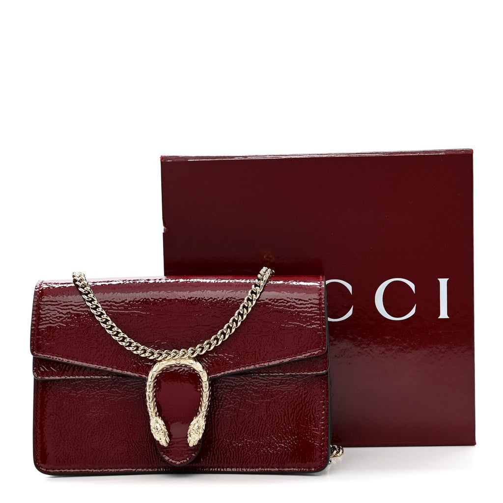 Gucci Crinkled Patent Mini Dionysus Shoulder Bag Rosso Ancora Red