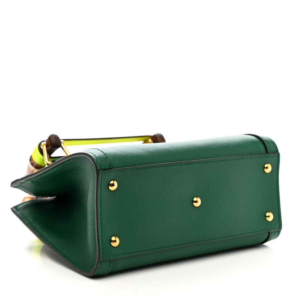 Gucci Wonka Grain Calfskin Mini Diana Tote Bag Green Yellow Fluo