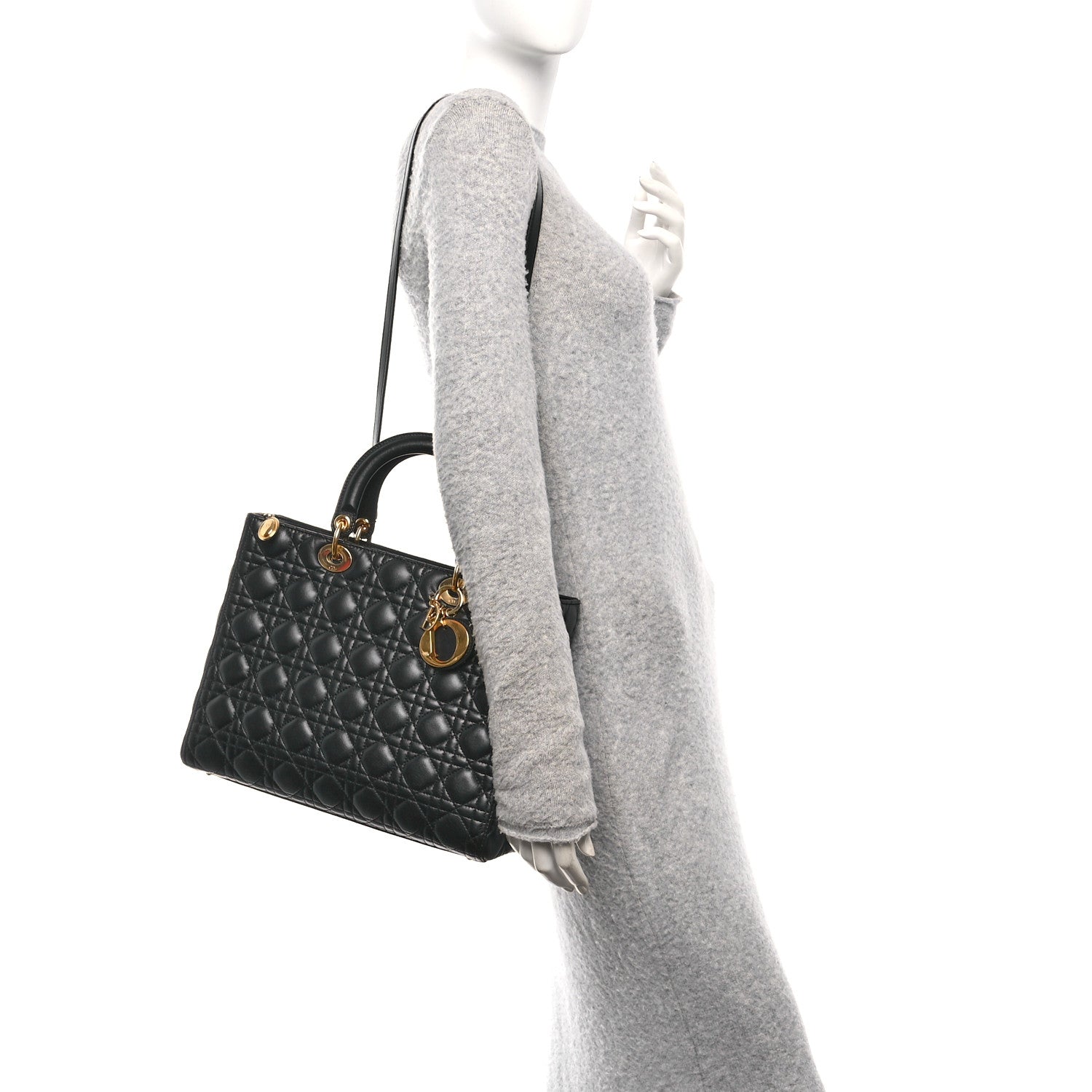 Christian Dior Lambskin Cannage Large Lady Dior Black