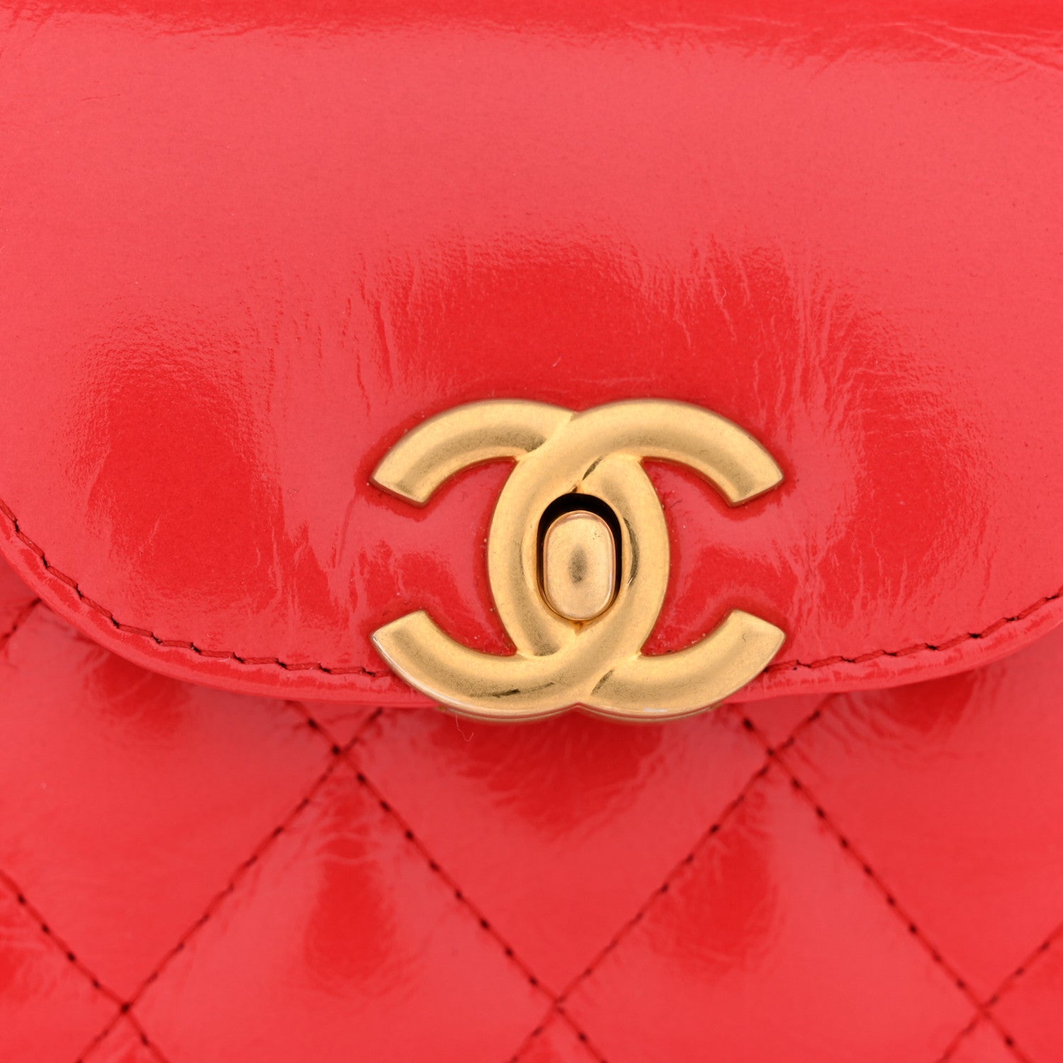 Chanel Shiny Aged Calfskin Quilted Nano Kelly Shopper Red