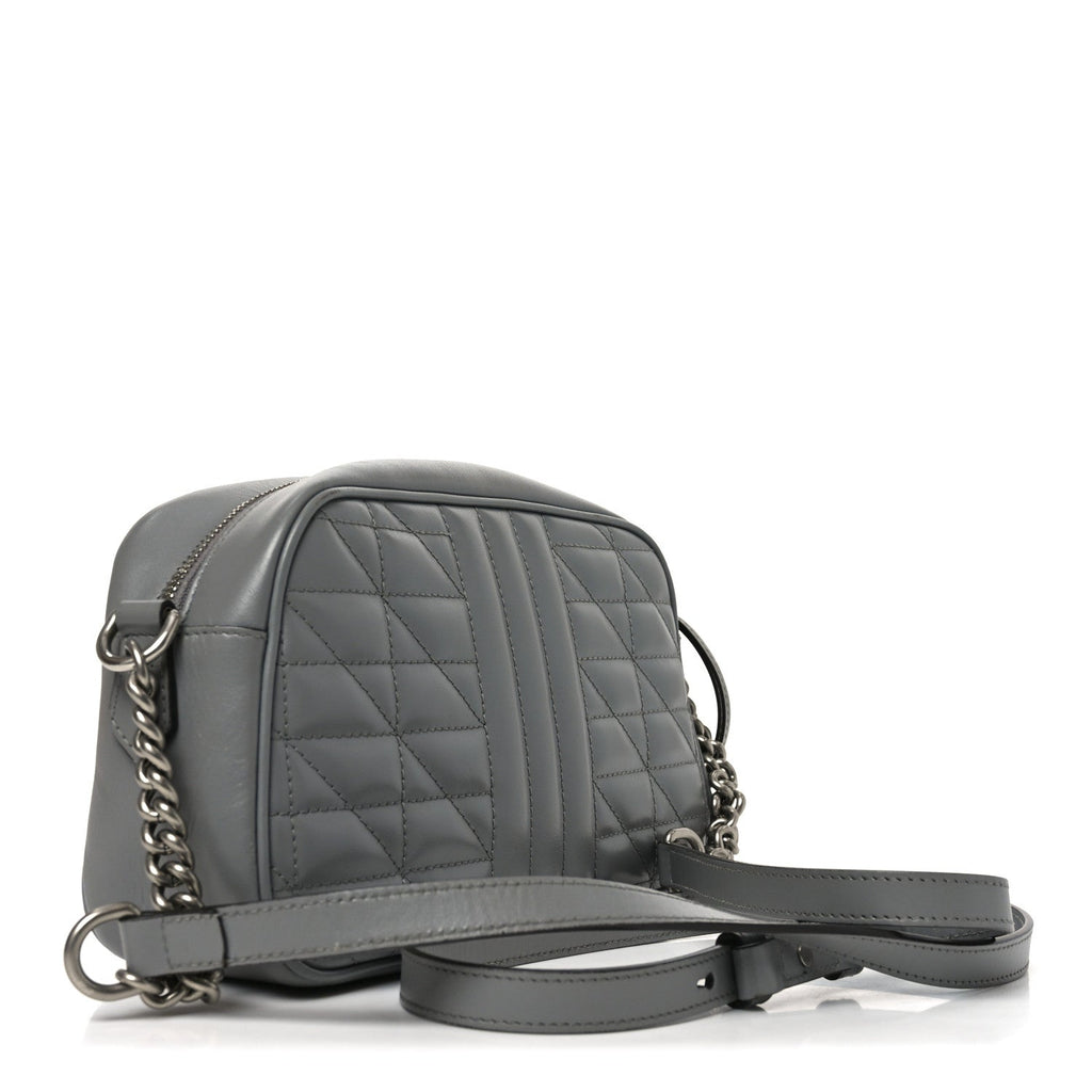 Gucci Calfskin Matelasse Aria Small GG Marmont Chain Shoulder Bag Deep Grey