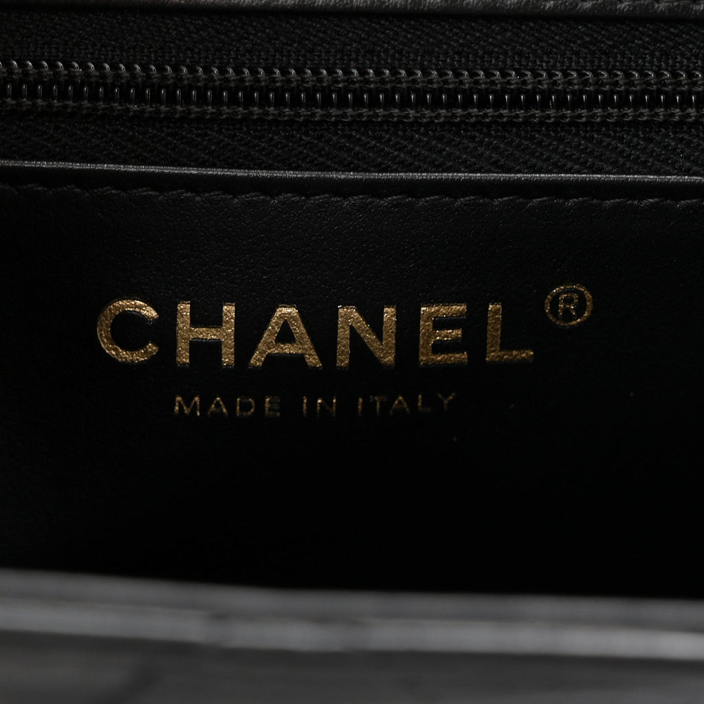 Chanel Shiny Aged Calfskin Quilted Nano Kelly Shopper Black