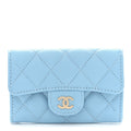 Caviar Quilted Flap Card Holder Wallet Light Blue