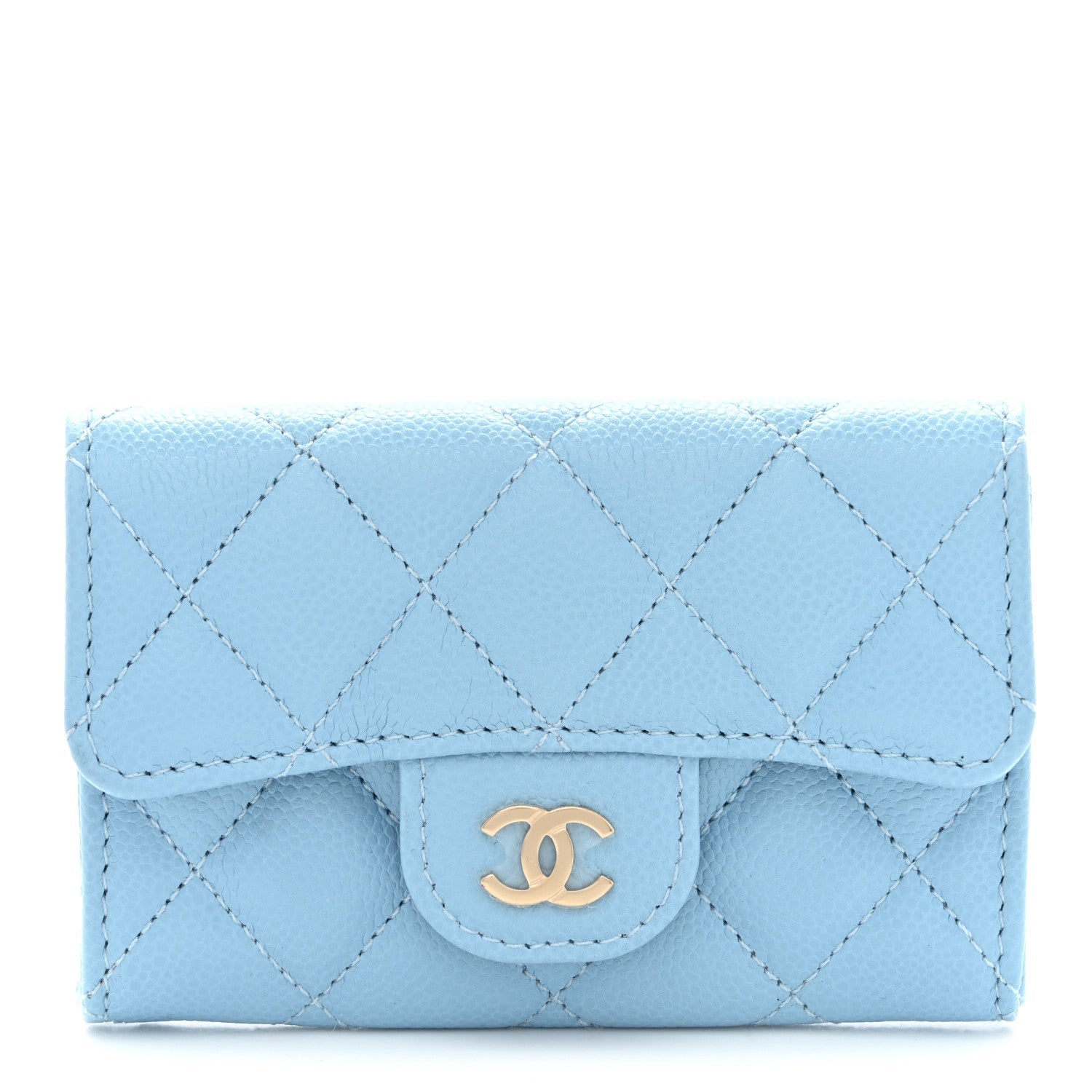 Caviar Quilted Flap Card Holder Wallet Light Blue