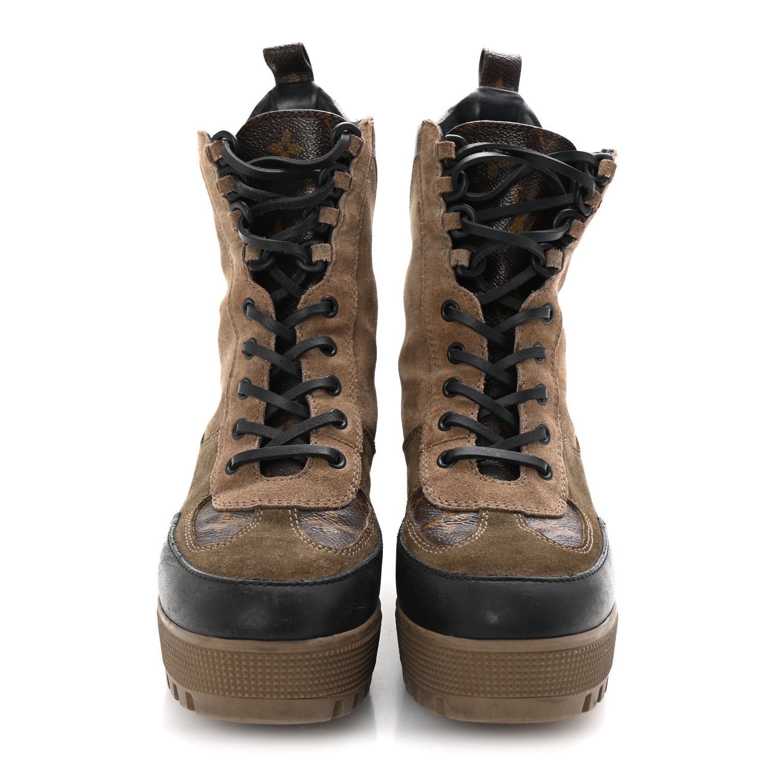 Louis Vuitton Suede Calfskin Monogram Laureate Platform Desert Boots 37.5 Taupe