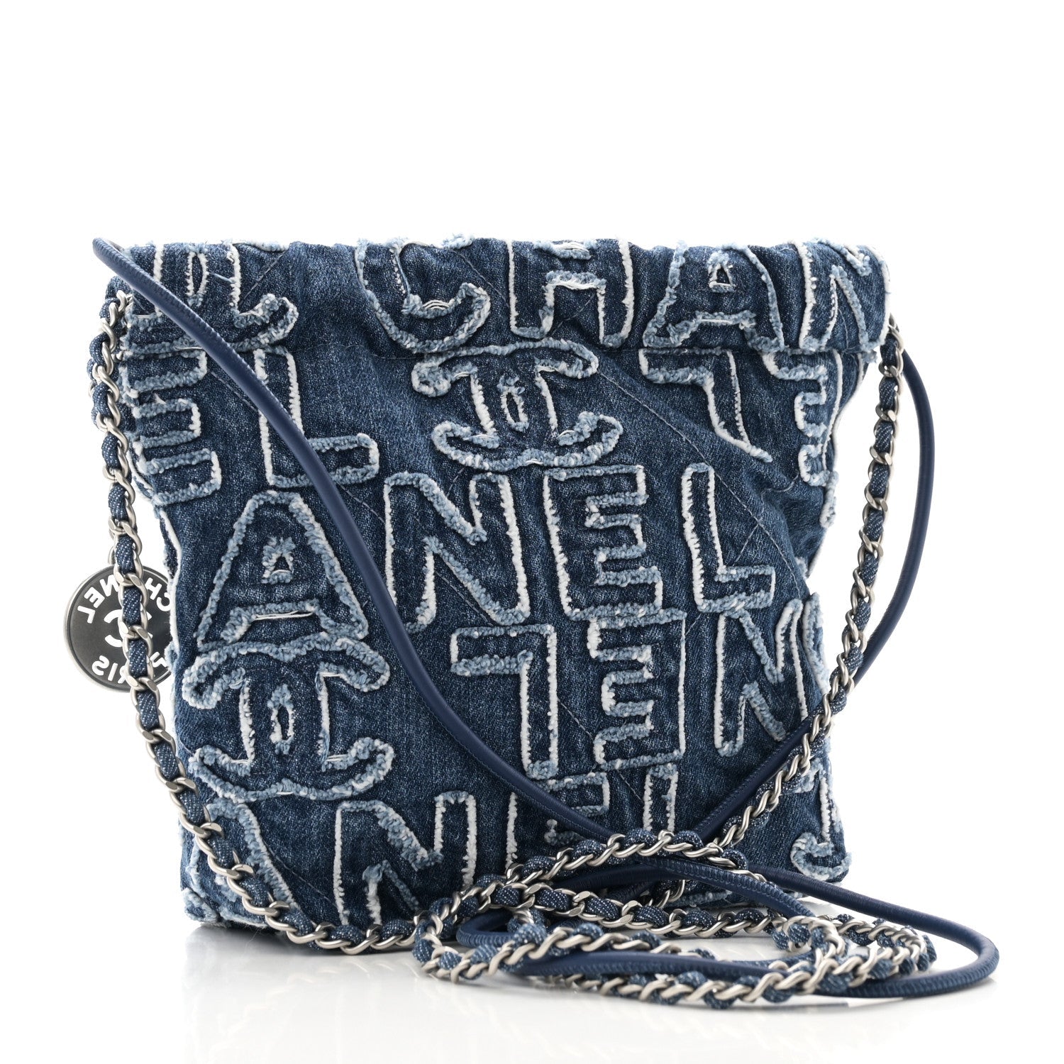 Chanel Washed Denim Logo Embroidered Mini Chanel 22 Blue