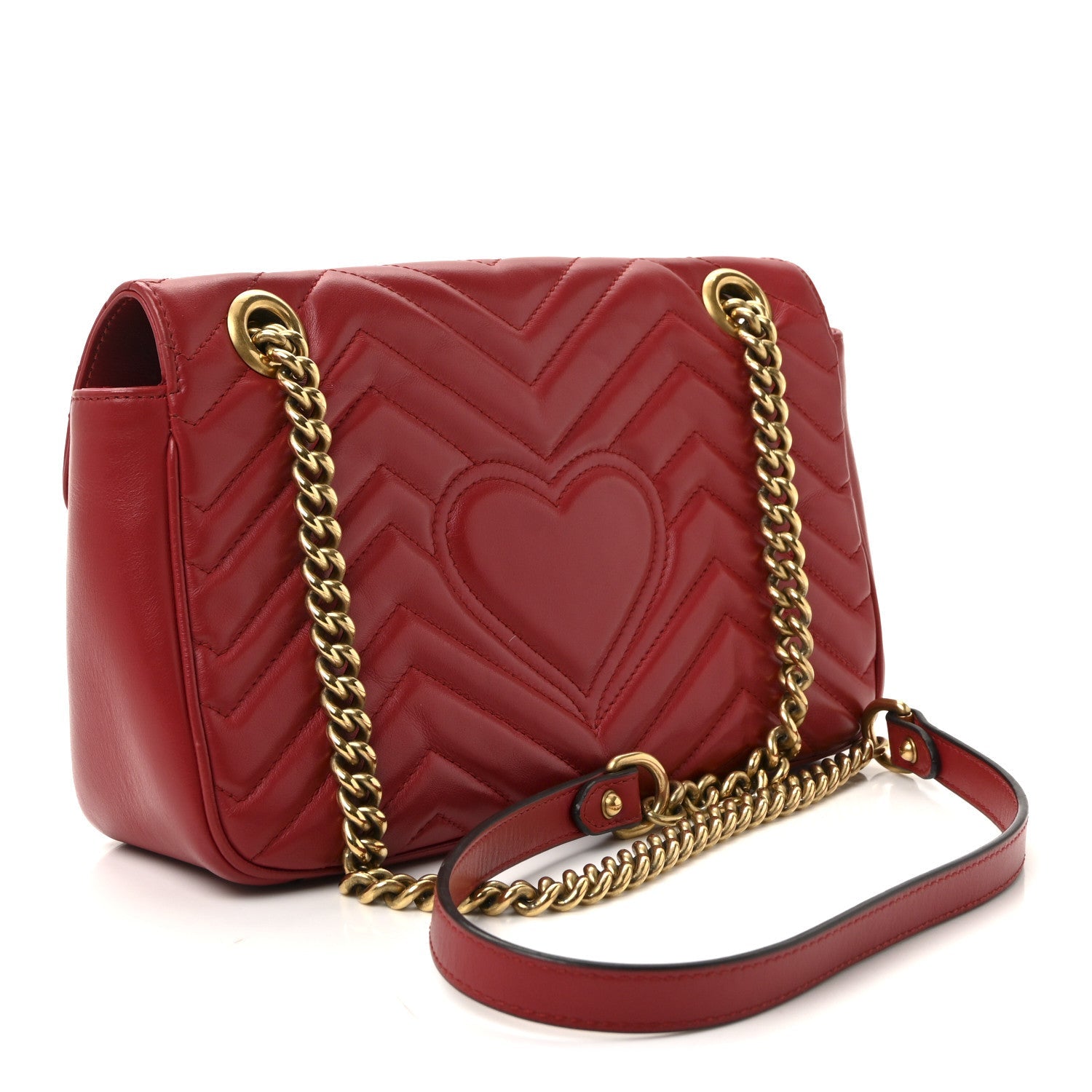 Gucci Calfskin Matelasse Small GG Marmont Shoulder Bag Hibiscus Red
