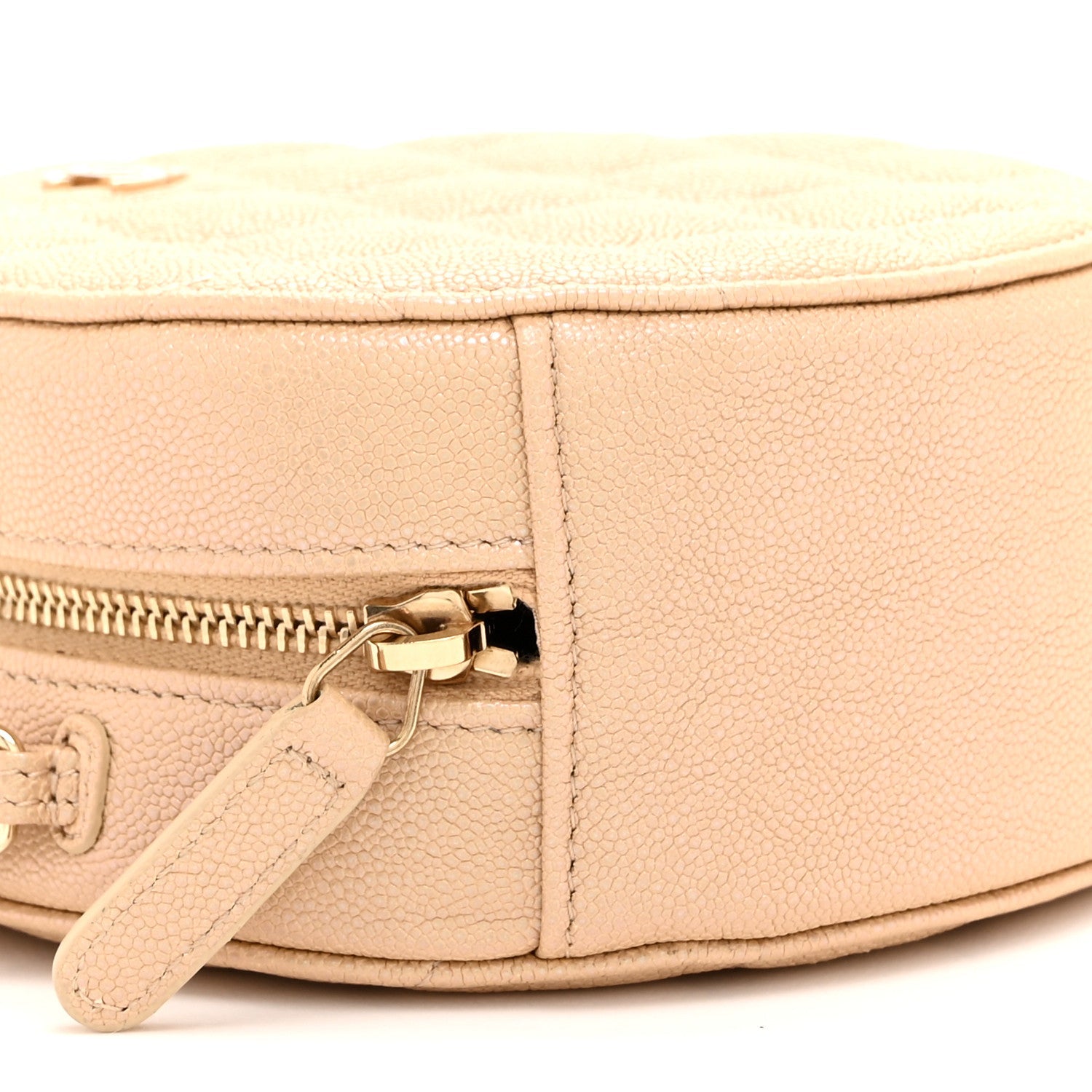 Chanel Iridescent Caviar Quilted Round Clutch With Chain Beige