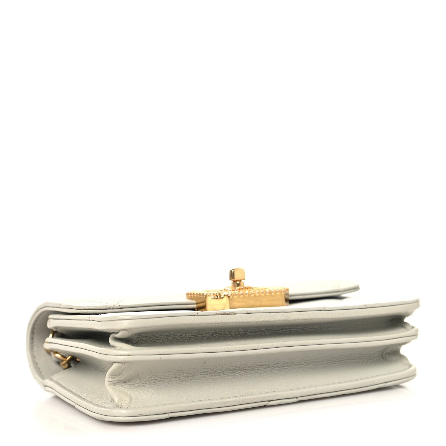 Chanel Calfskin Strass Quilted Clutch With Chain Flap Light Grey