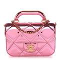 Chanel Mirror Metallic Calfskin Quilted Mini Top Handle Flap Pink