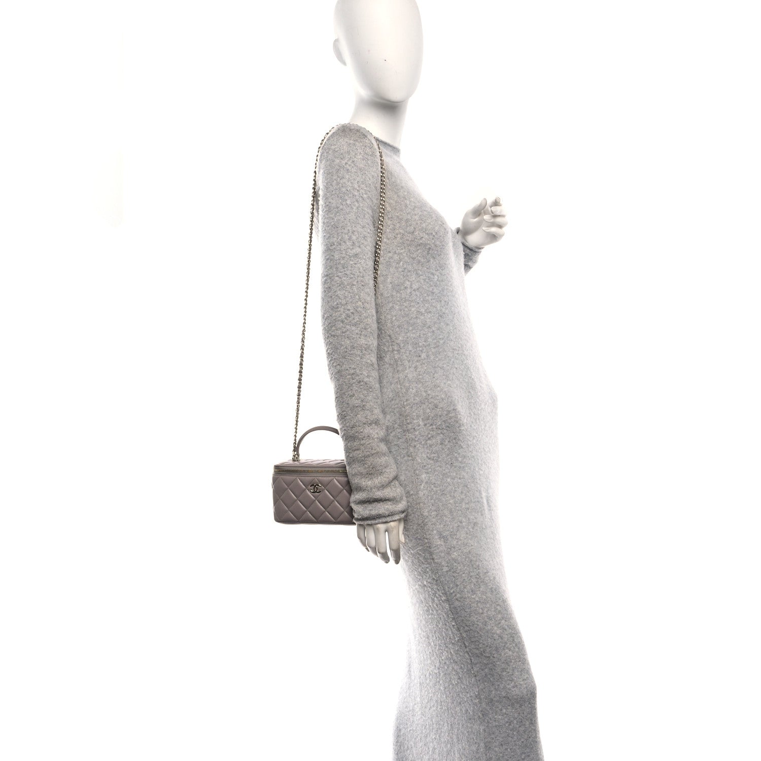 Chanel Lambskin Quilted Small Top Handle Vanity Case With Chain Dark Grey