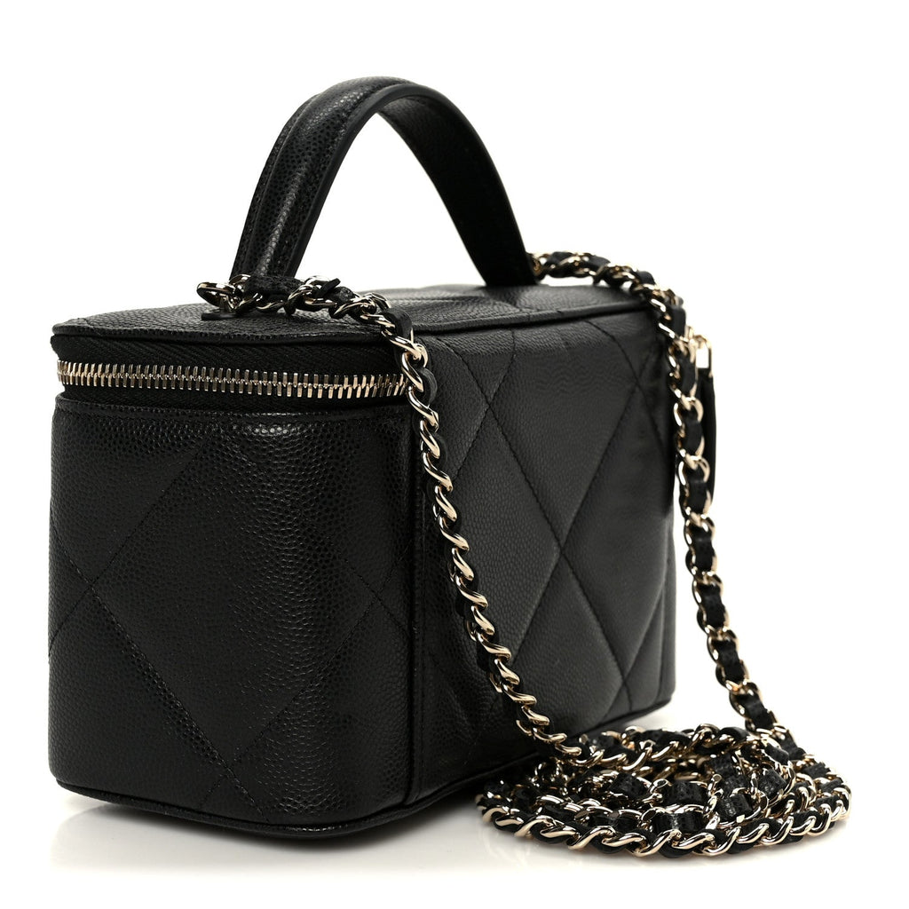 Chanel Caviar Quilted Top Handle Long Vanity Black