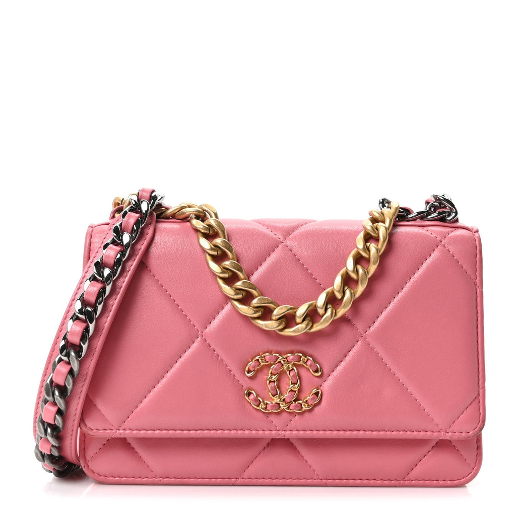 Chanel Lambskin Quilted Chanel 19 Wallet On Chain WOC Pink
