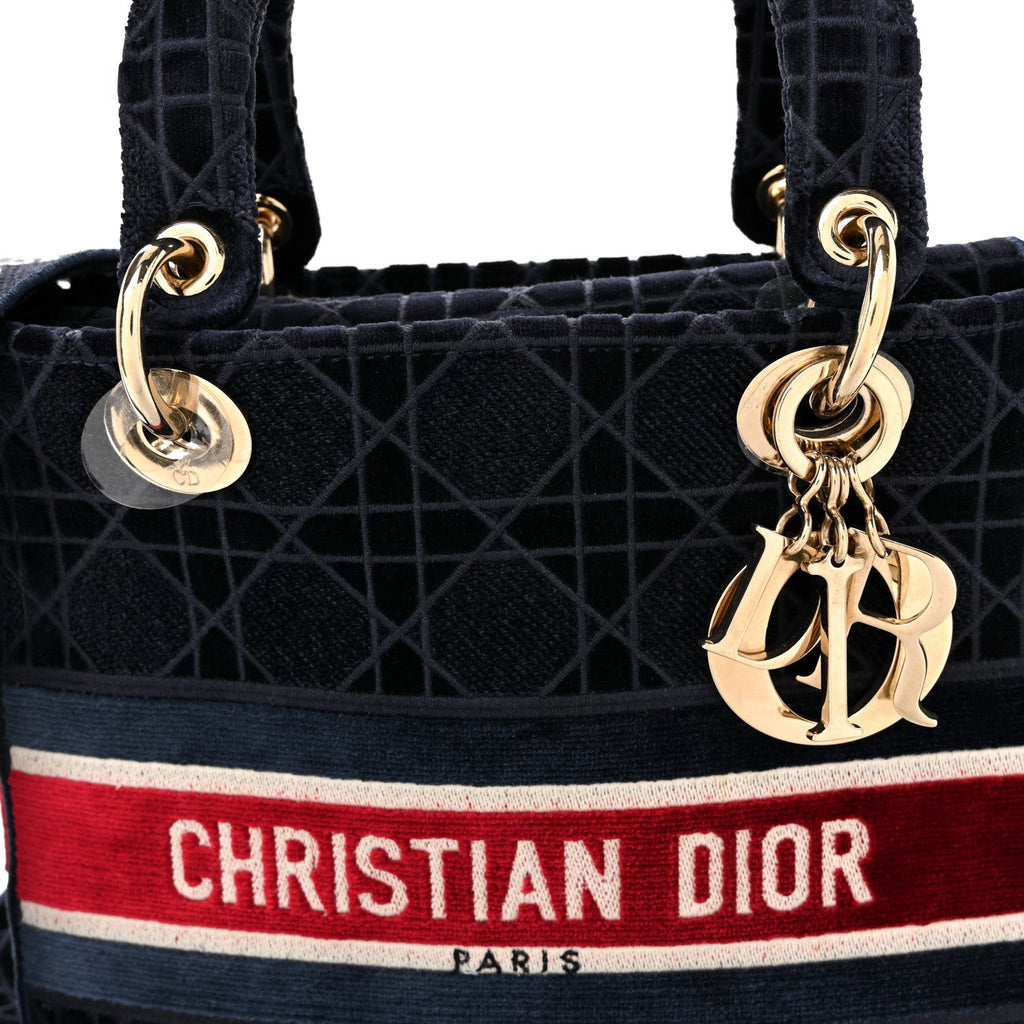 Christian Dior Velvet Cannage Medium Lady D-Lite Blue Red White