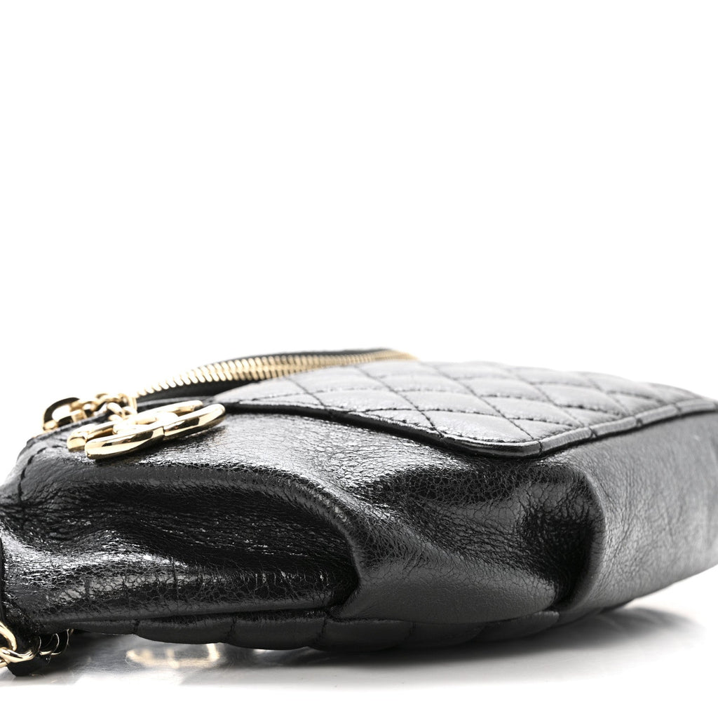 Chanel Crumpled Glazed Lambskin Quilted Waist Bag Fanny Pack Black