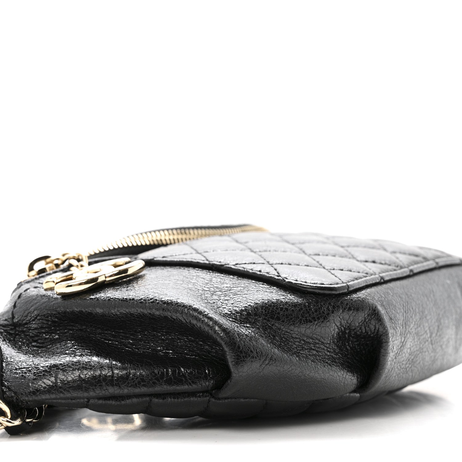 Chanel Crumpled Glazed Lambskin Quilted Waist Bag Fanny Pack Black