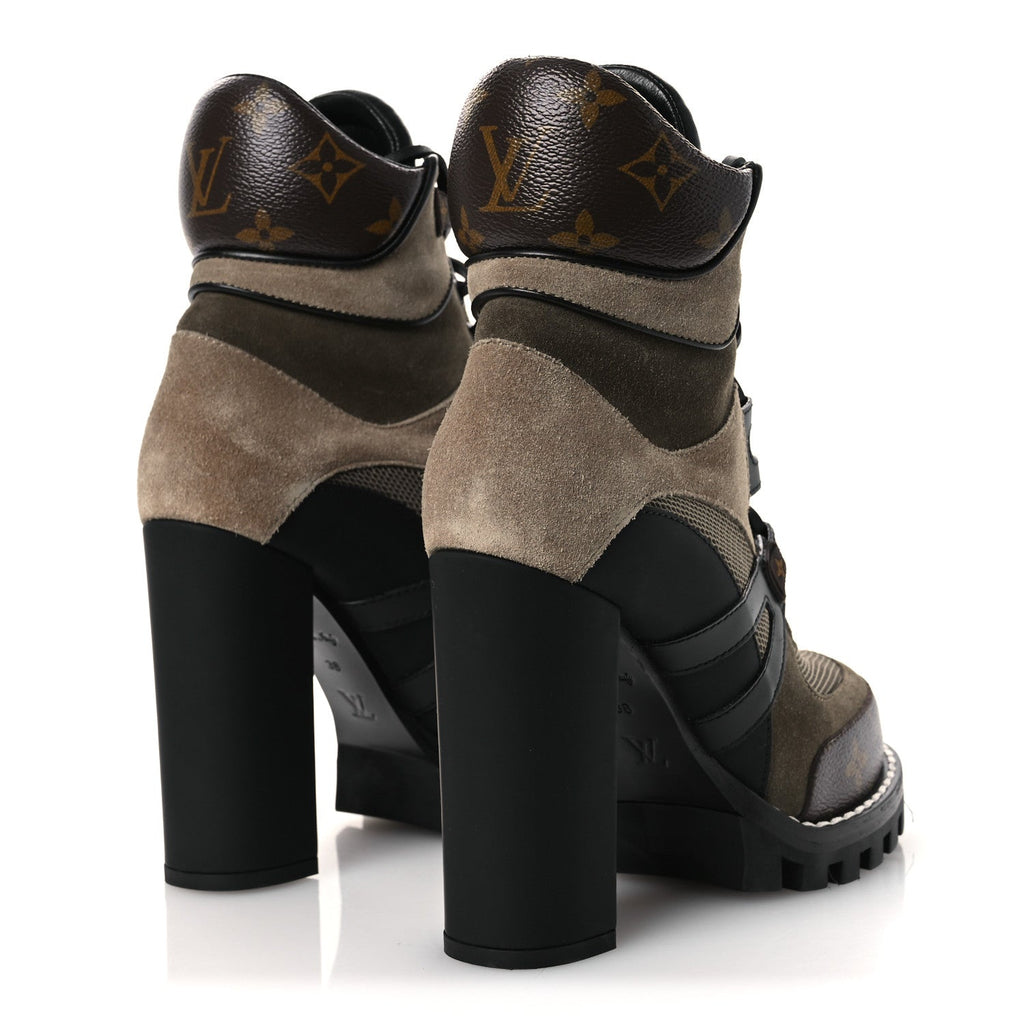Louis Vuitton Suede Calfskin Monogram Star Trail Ankle Boots 38 Khaki
