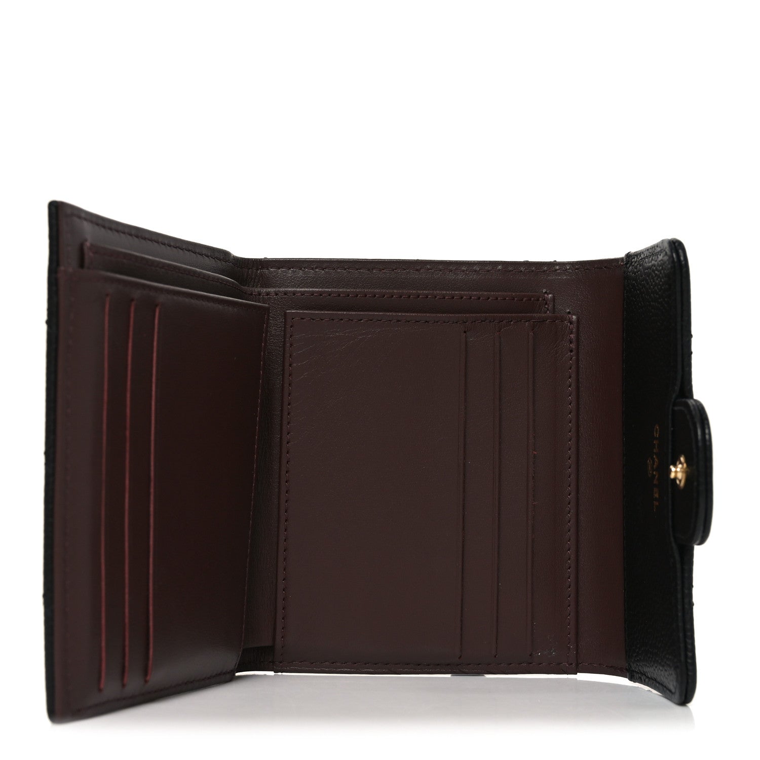 Caviar Quilted Compact Flap Wallet Black
