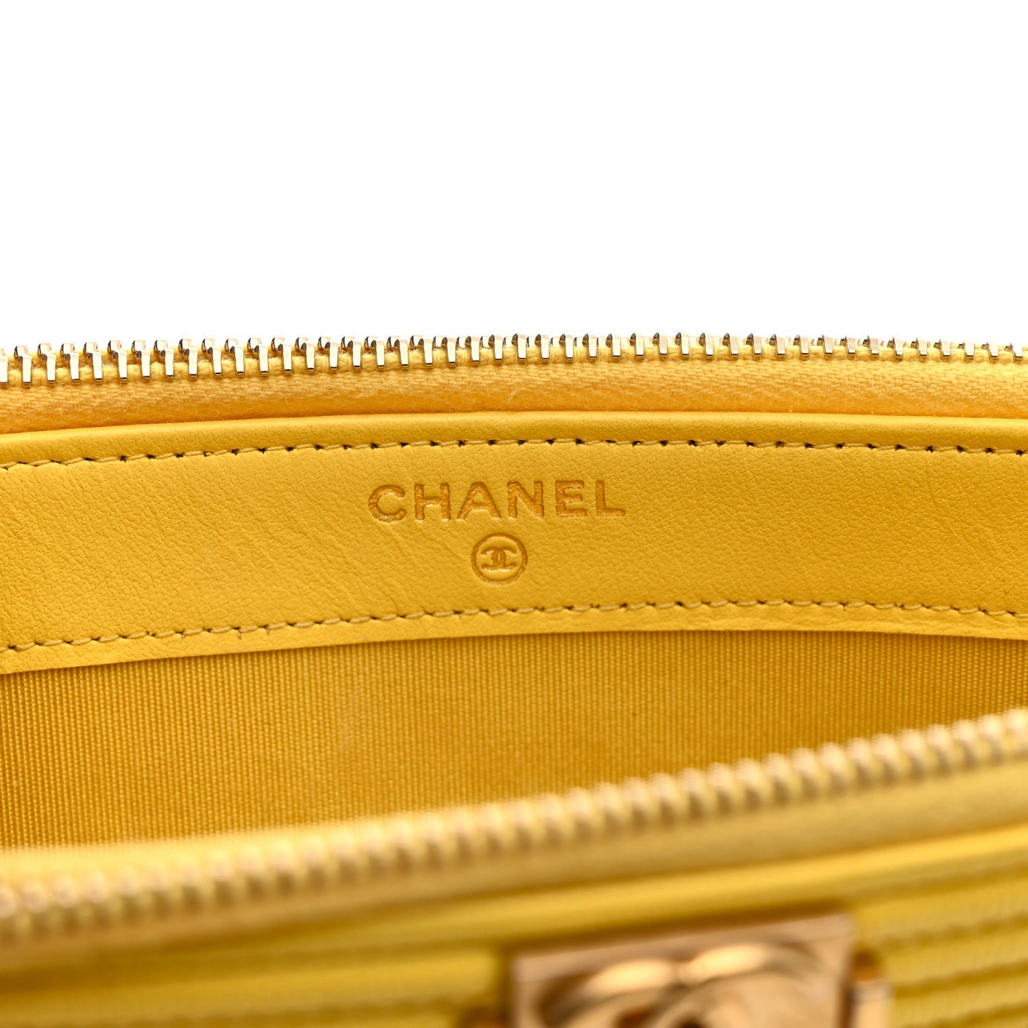 Chanel Caviar Quilted Small Boy Clutch With Chain Yellow