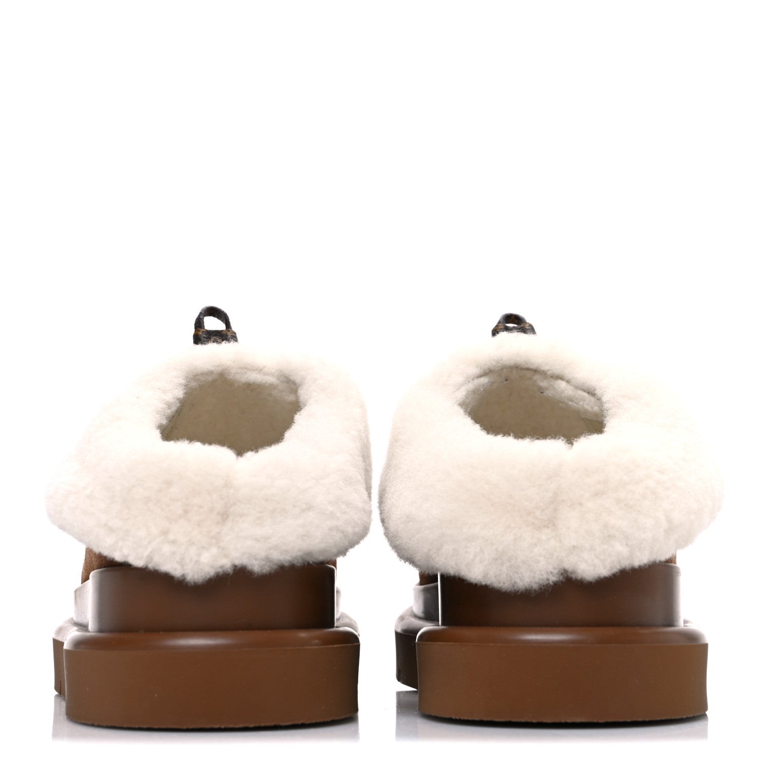 Louis Vuitton Suede Calfskin Shearling Monogram Debossed Cortina Closed Mule 38 Light Beige