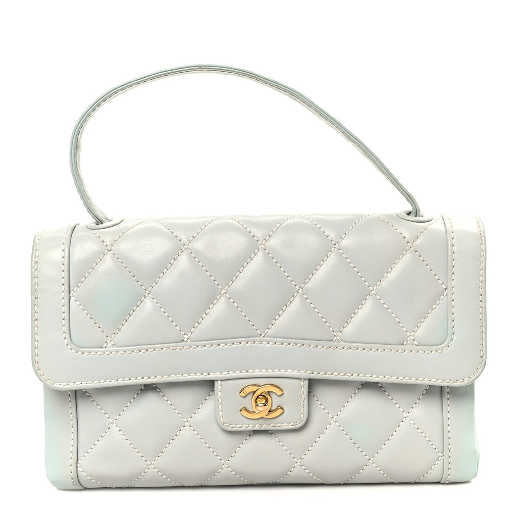 Chanel Calfskin Quilted Wild Stitch Large Flap Light Blue