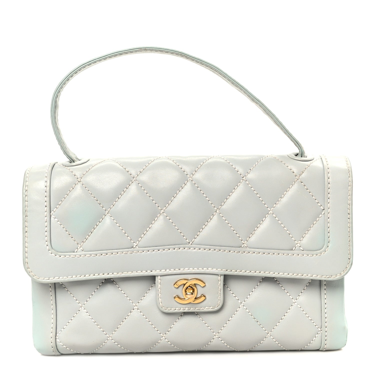 Chanel Calfskin Quilted Wild Stitch Large Flap Light Blue